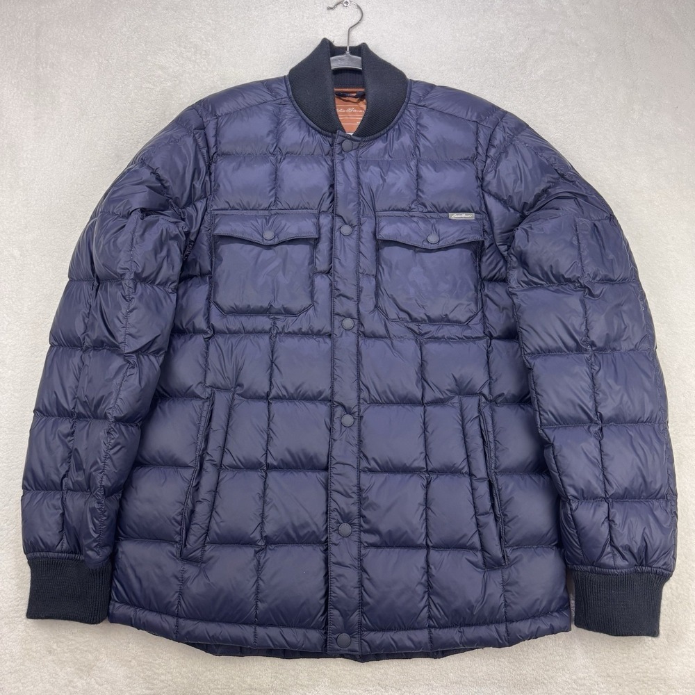 Eddie Bauer Jacket Stratuslite Men's S Blue Quilted Down Snap Nylon Puffer